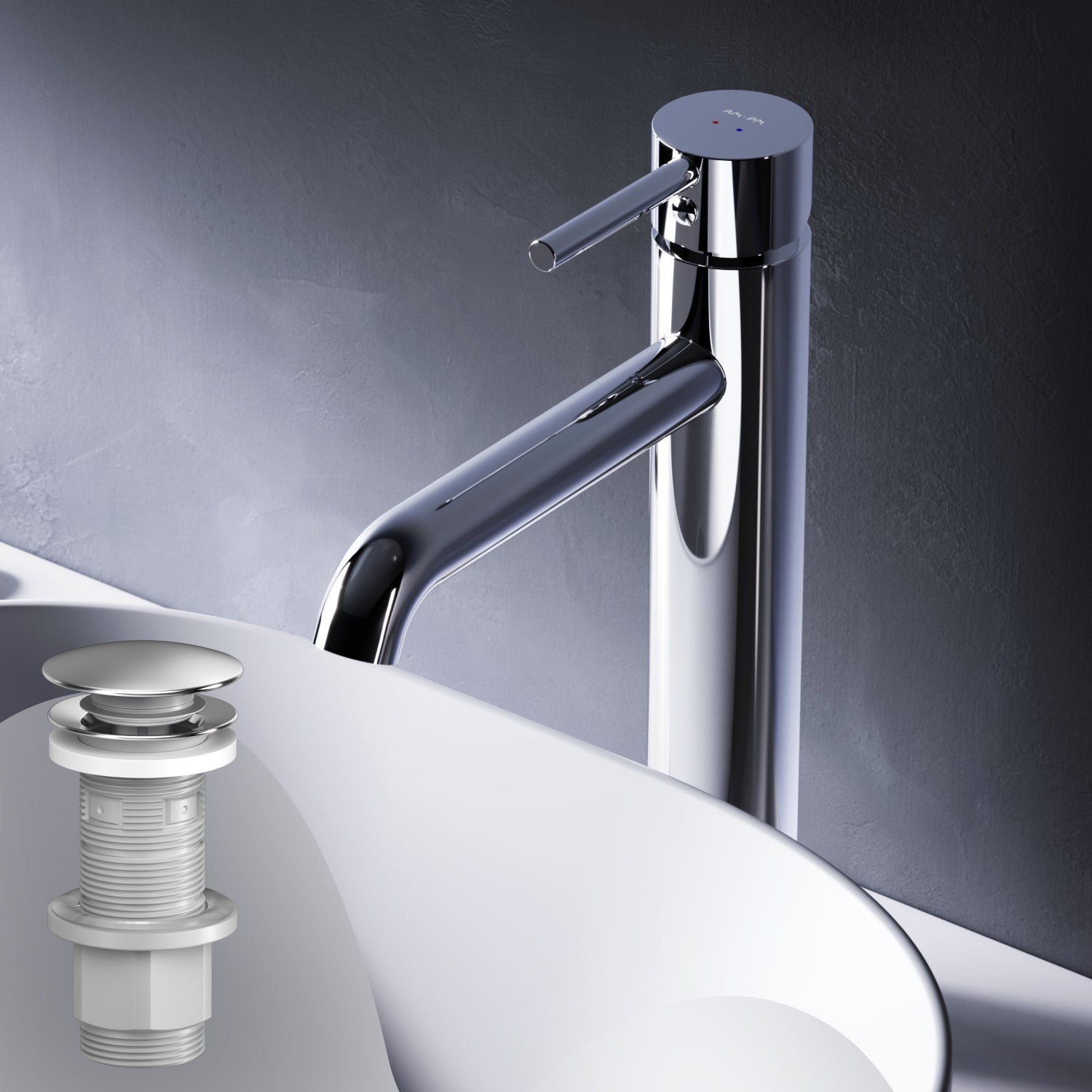 FPA92200 robinet de salle de bains mitigeur de lavabo à pic haut avec robinet de vidage à clic