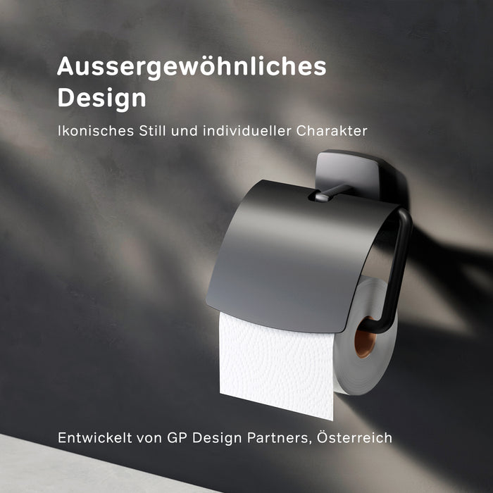 AGA341422 Toilettenpapierhalter Gem Klorollenhalter mit Deckel, Schwarz ampm-store.de