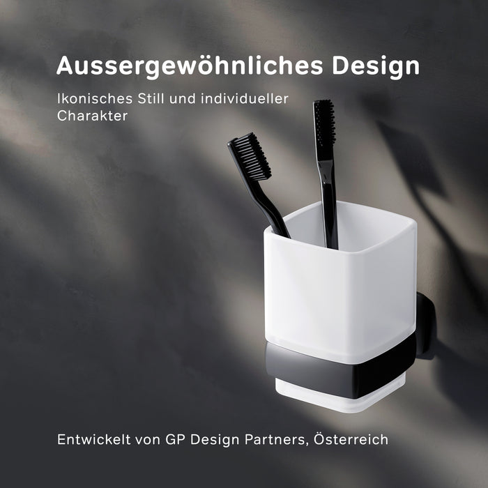 AGA34322 Zahnbürstenhalter Gem Zahnputzbecher mit Wandhalterung, Schwarz ampm-store.de