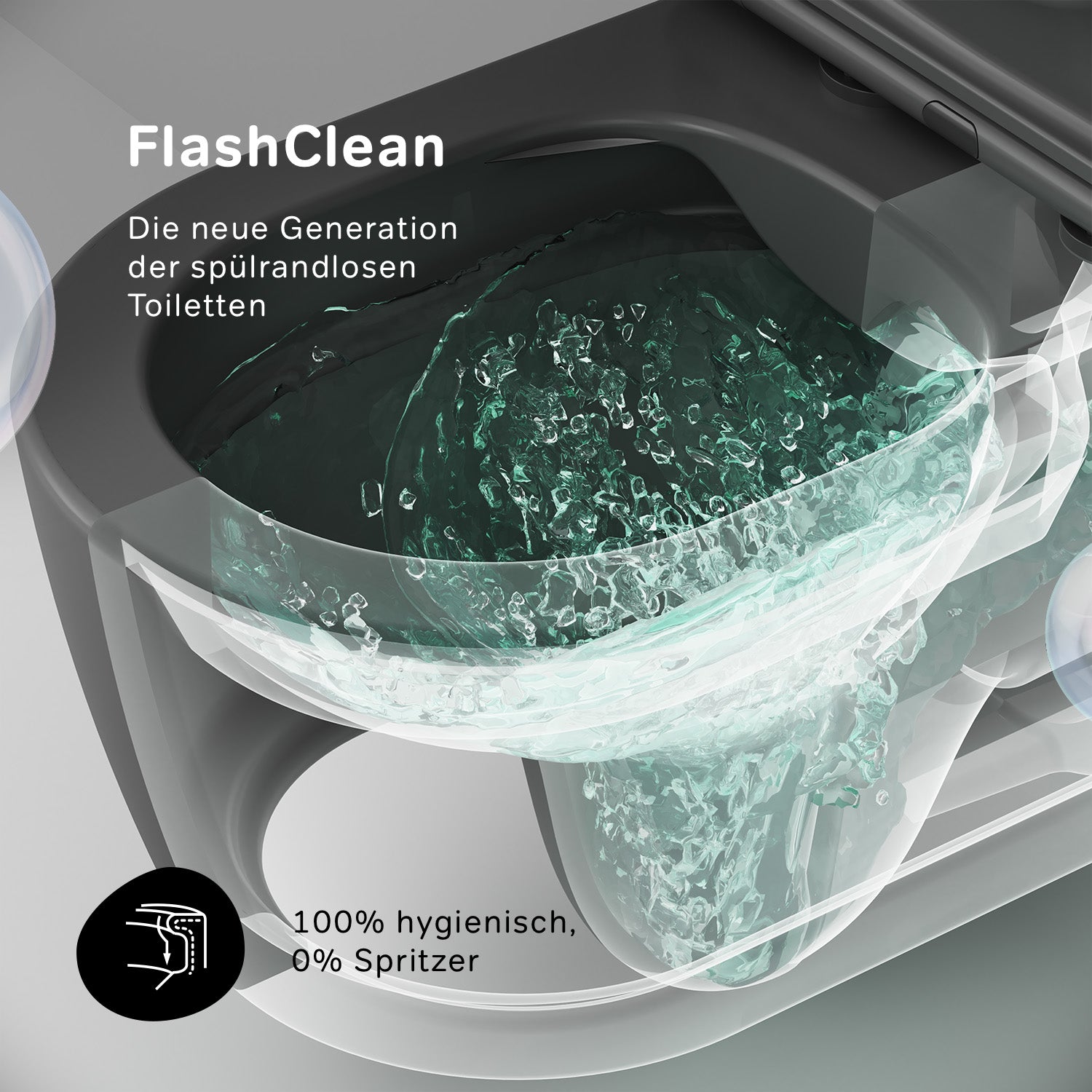 CFA1700MBSC Wand-WC mit Sitz Func FlashClean Tiefspül-WC Spülrandlos Hänge WC mit Toilettendeckel, Schwarz ampm-store.de
