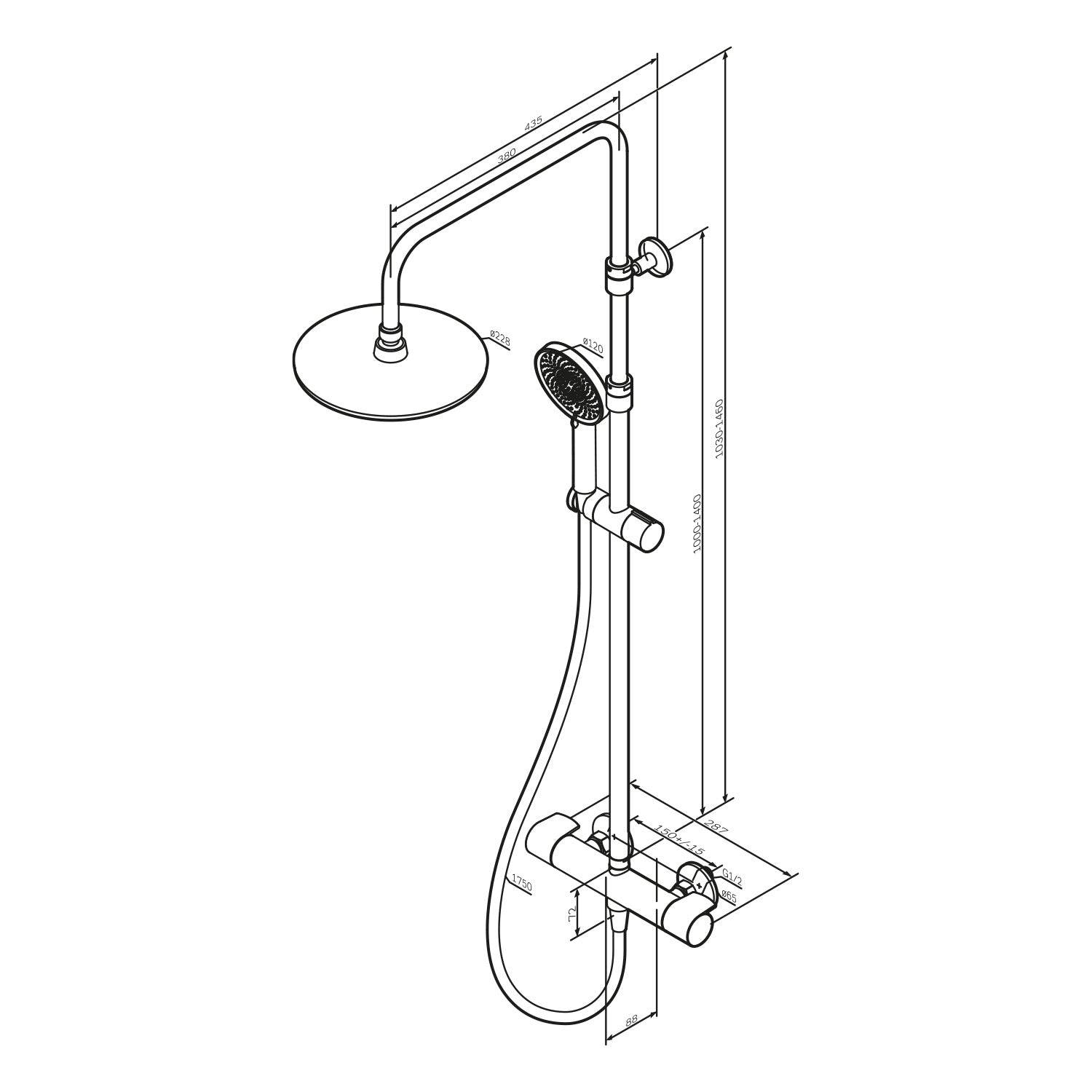 F07XA499 Système de douche avec robinetterie de douche thermostatique Ensemble de douche à effet pluie X-Joy colonne de douche, or