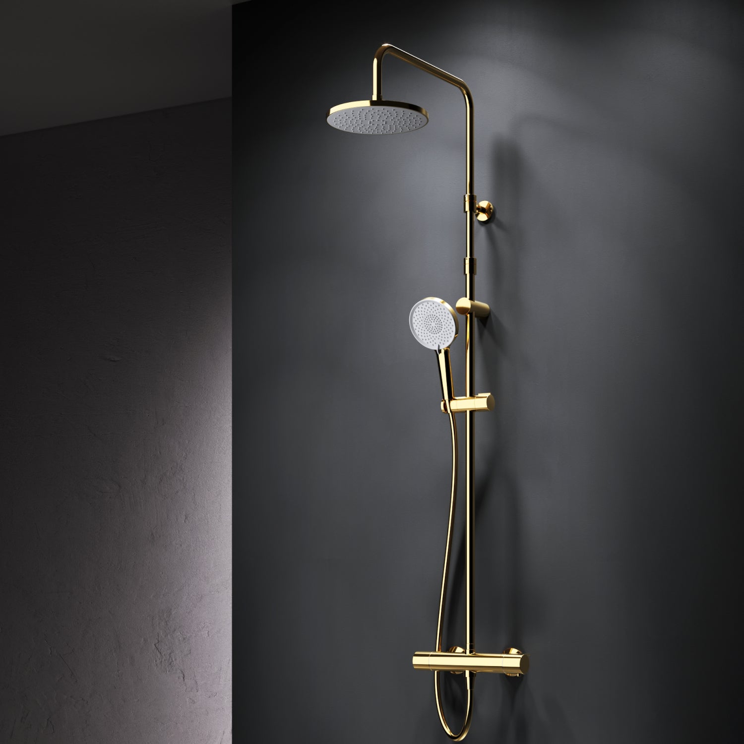 F07XA499 Système de douche avec robinetterie de douche thermostatique Ensemble de douche à effet pluie X-Joy colonne de douche, or