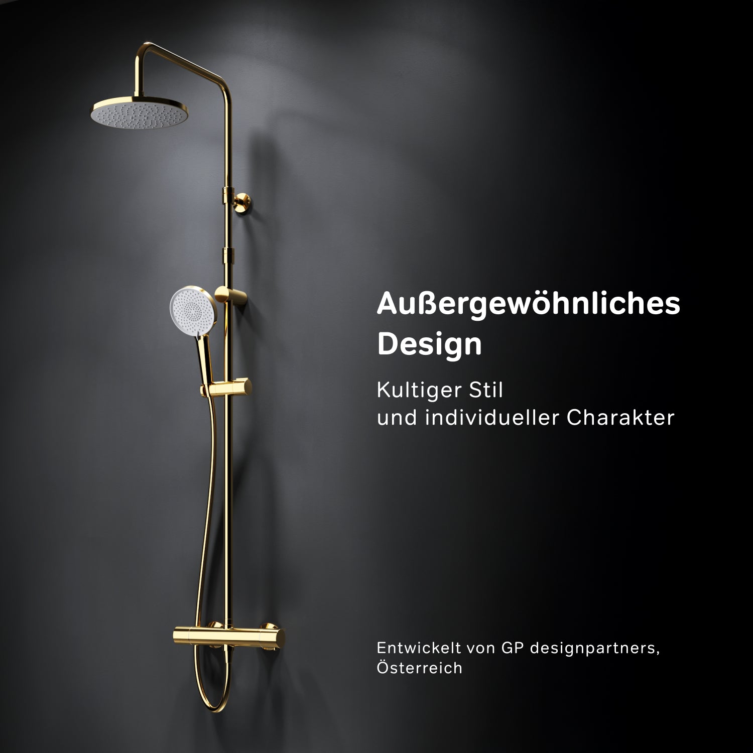 F07XA499 Système de douche avec robinetterie de douche thermostatique Ensemble de douche à effet pluie X-Joy colonne de douche, or