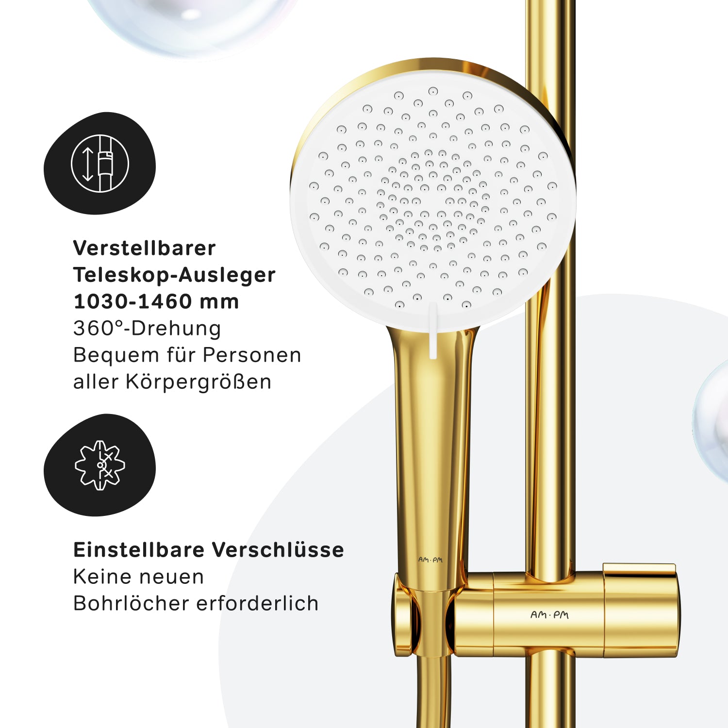 F07XA499 Système de douche avec robinetterie de douche thermostatique Ensemble de douche à effet pluie X-Joy colonne de douche, or