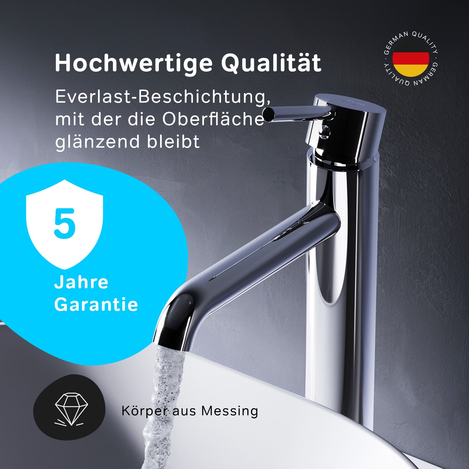 FPA92200 Bad Armatur Spike Waschtischarmatur Hoch mit Klick-Ablaufgarnitur Wasserhahn ampm-store.de