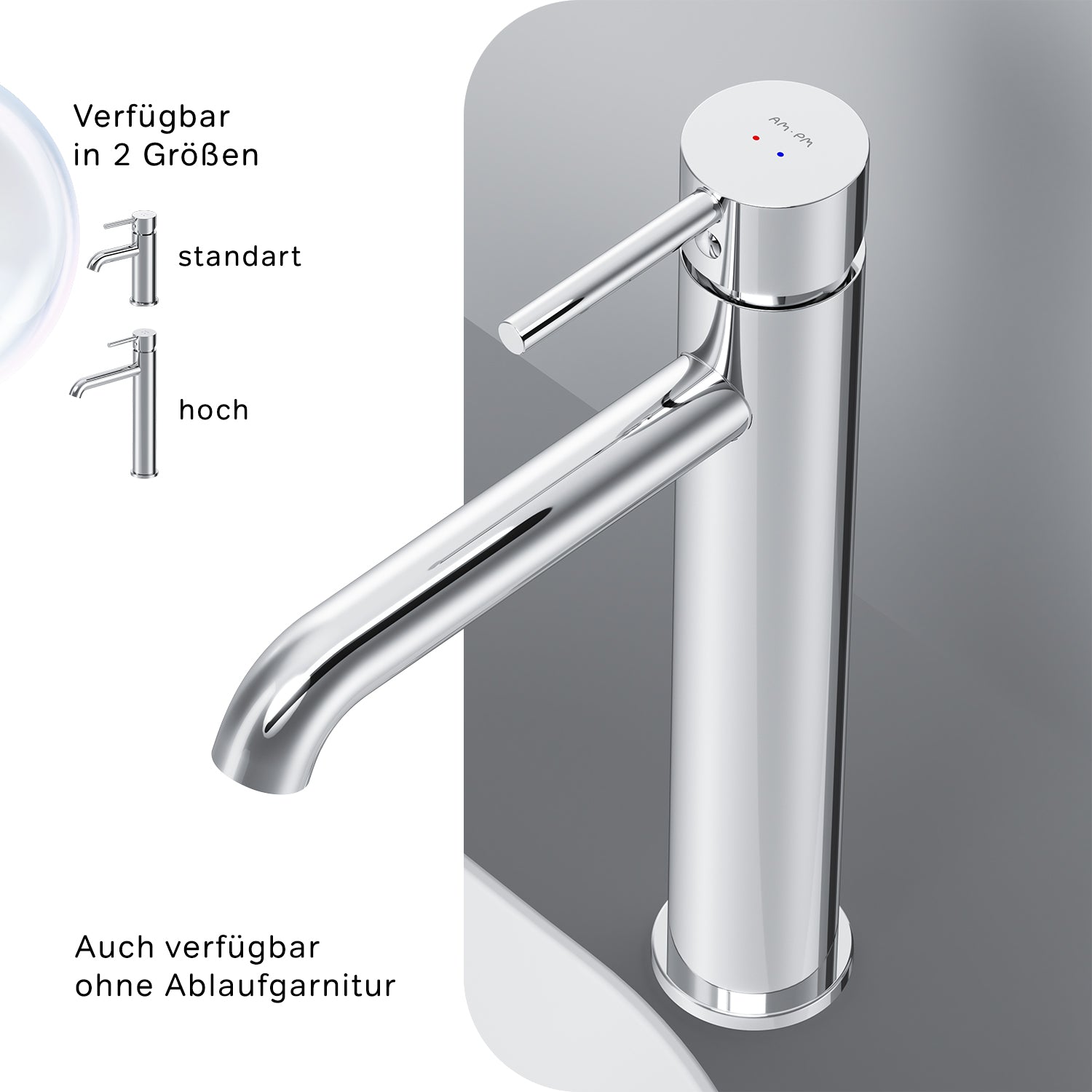 FPA92200 Bad Armatur Spike Waschtischarmatur Hoch mit Klick-Ablaufgarnitur Wasserhahn ampm-store.de