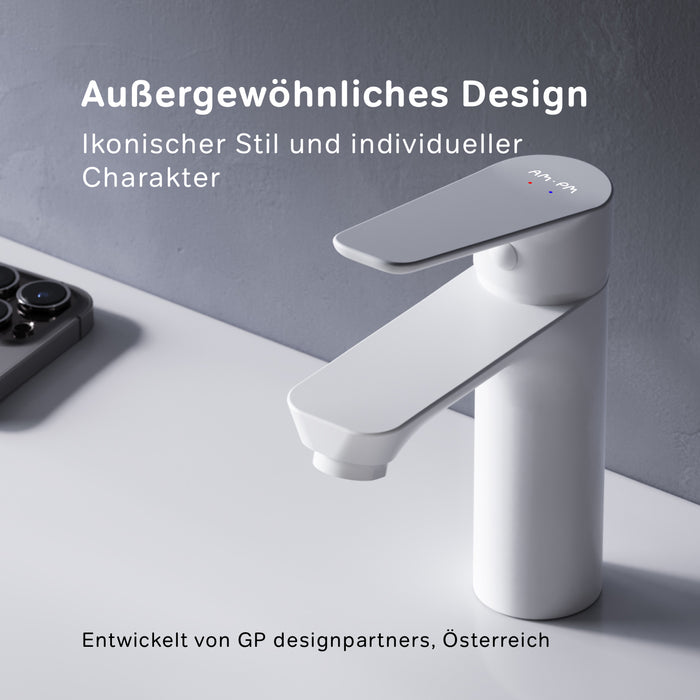 FTA82133 Bad Armatur Hit Waschtischarmatur S-Größe mit Klick-Ablaufgarnitur Wasserhahn, Weiß ampm-store.de