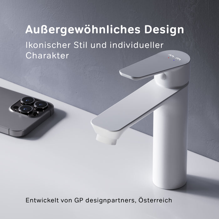 FTA82233 Bad Armatur Hit Waschtischarmatur M-Größe mit Klick-Ablaufgarnitur Wasserhahn, Weiß ampm-store.de