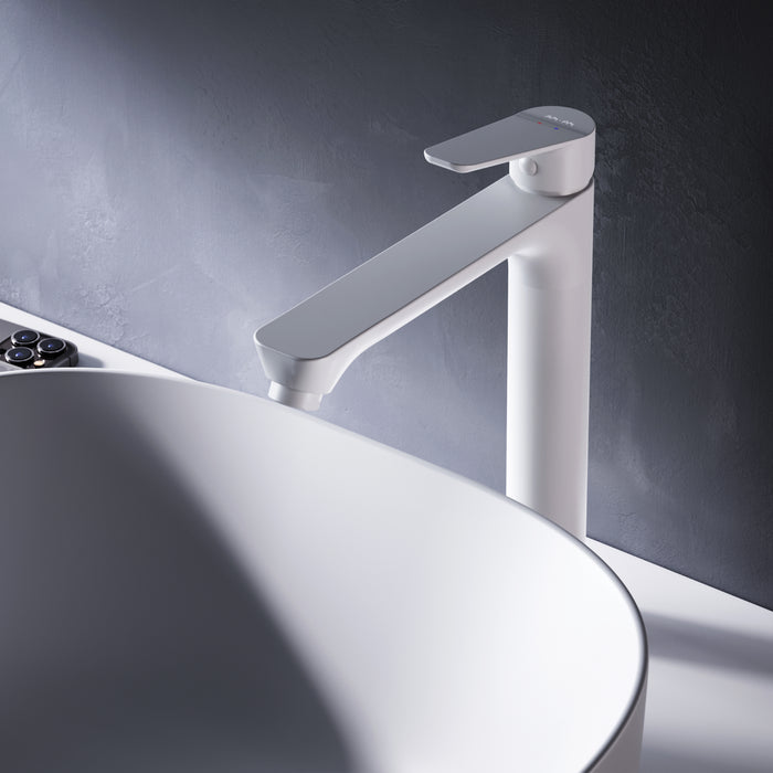 FTA92033 Bad Armatur Hit Waschtischarmatur mit hohem Auslauf Wasserhahn, Weiß ampm-store.de