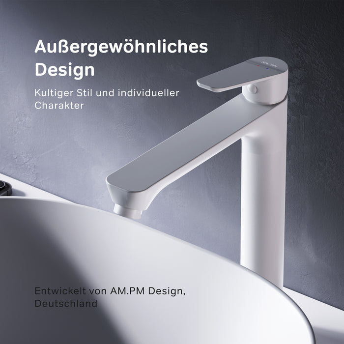 FTA92033 Bad Armatur Hit Waschtischarmatur mit hohem Auslauf Wasserhahn, Weiß ampm-store.de