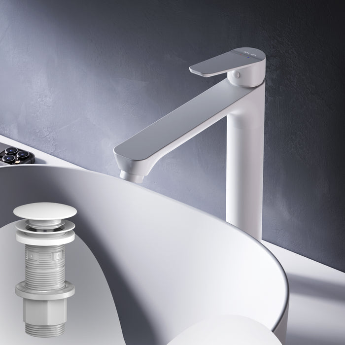FTA92233 Bad Armatur Hit Waschtischarmatur Hoch mit Klick-Ablaufgarnitur Wasserhahn, Weiß ampm-store.de