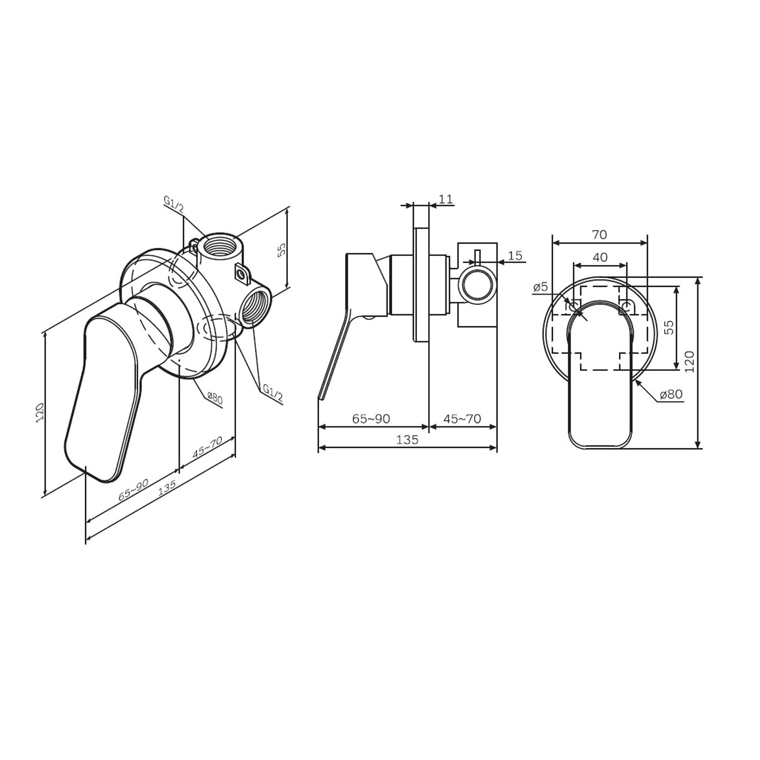 FXA65022 Duscharmatur Unterputz X-Joy Brausearmatur Mischbatterie Dusche, Schwarz ampm-store.de