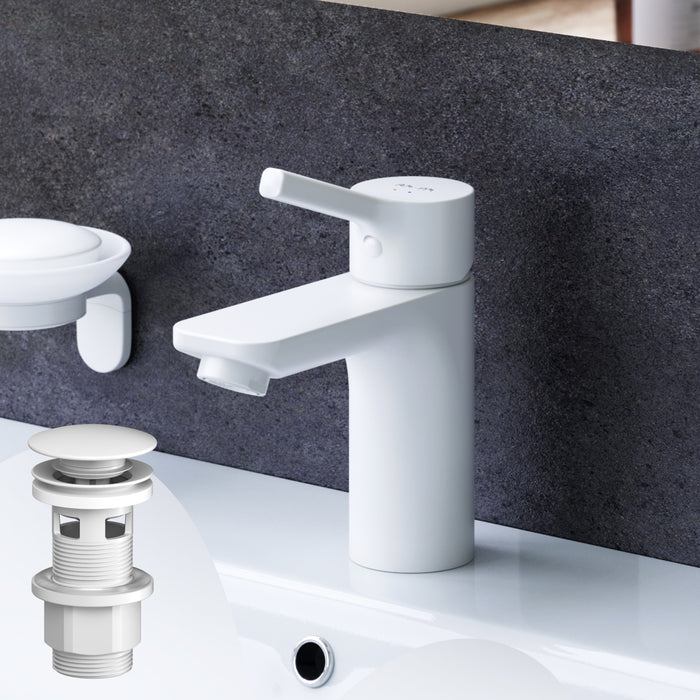 FXB82133 Bad Armatur X-Joy S Waschtischarmatur mit Klick-Ablaufgarnitur Wasserhahn, Weiß ampm-store.de