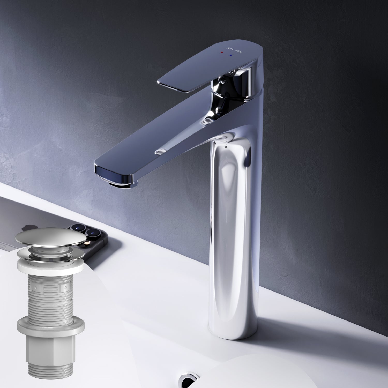 FGA92200 Bad Armatur Gem Waschtischarmatur Hoch mit Klick-Ablaufgarnitur Wasserhahn