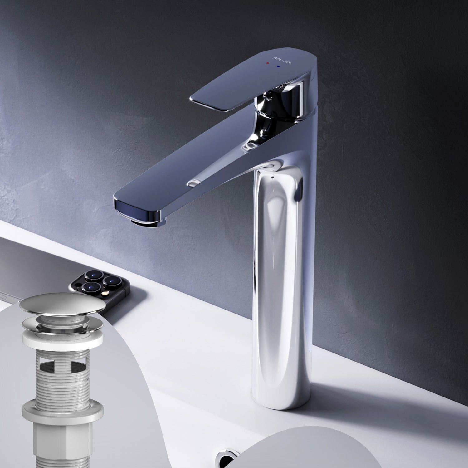 Mitigeur de lavabo Gem, raccord de salle de bains FGA92200, haut avec robinet de vidage à clic