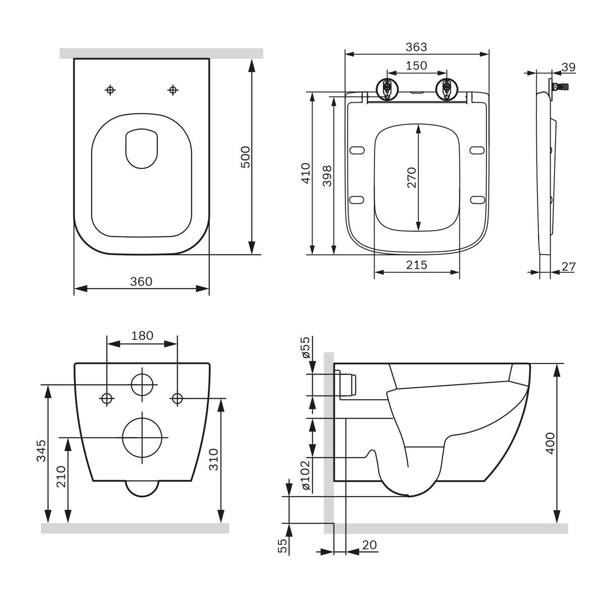 WC-Komplettset Gem mit Vorwandelement und weißer Betätigungsplatte – IIS90101.GA1700