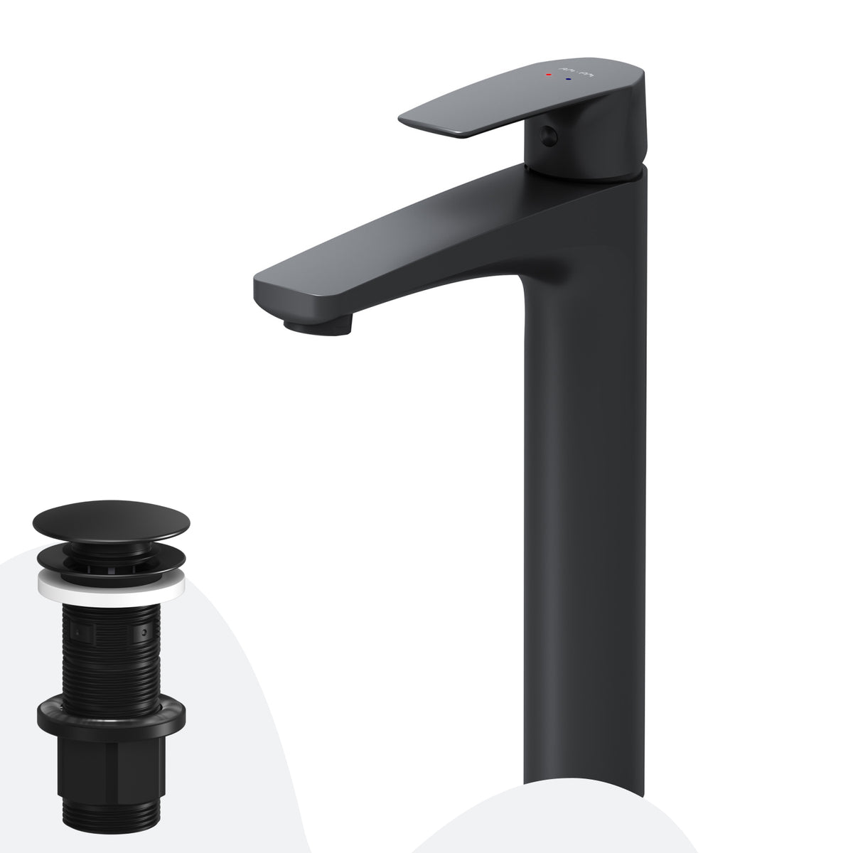 Robinet mitigeur de lavabo haut Gem avec bonde clic-clac, noir–FGA92222
