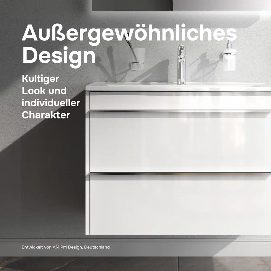 Badmöbel-Set mit Waschbecken und rundem LED-Badspiegel, 80 cm, 2 Schubladen, Weiß glänzend – MTA0802WGCMO4