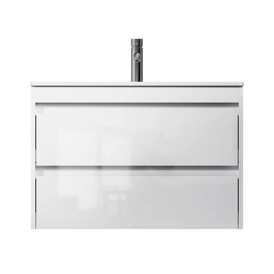 Ensemble de meubles de salle de bains avec lavabo et miroir rond à LED, 80 cm, 2 tiroirs, blanc brillant–MPA0802WGCMO4