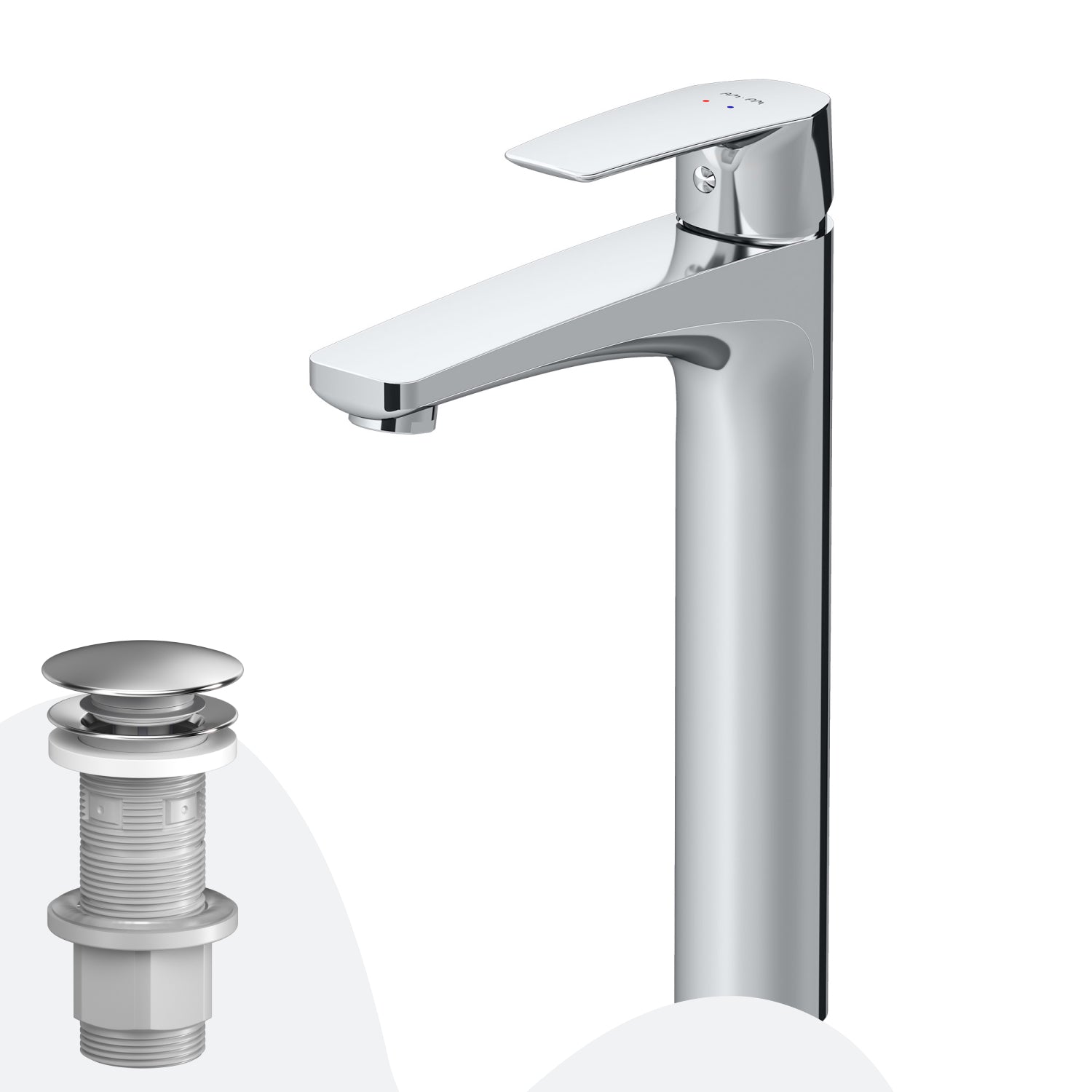 FGA92200 Bad Armatur Gem Waschtischarmatur Hoch mit Klick-Ablaufgarnitur Wasserhahn
