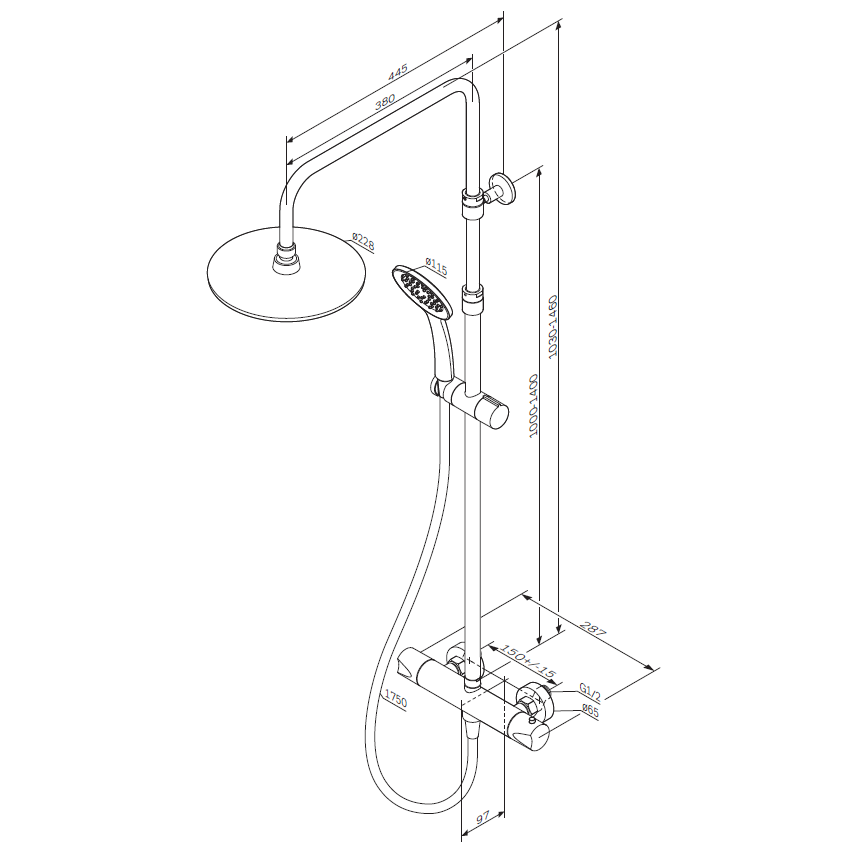 F07TA422 Duschsystem mit Thermostat Duscharmatur Hit Regendusche set Duschsäule, Schwarz