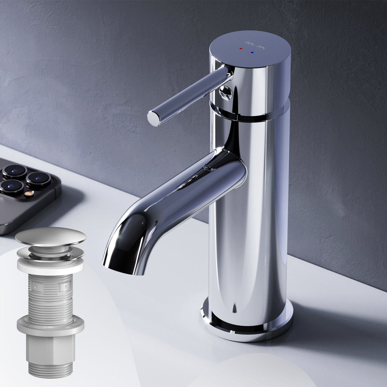 FPA82100 Bad Armatur Spike Waschtischarmatur mit Klick-Ablaufgarnitur Wasserhahn