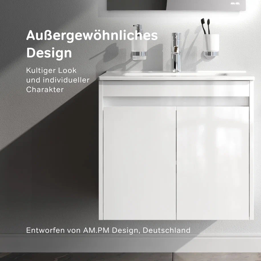 Ensemble de meubles de salle de bains avec lavabo et miroir de salle de bains LED, 60 cm, 2 portes, blanc brillant–MPA0601WGCMO1