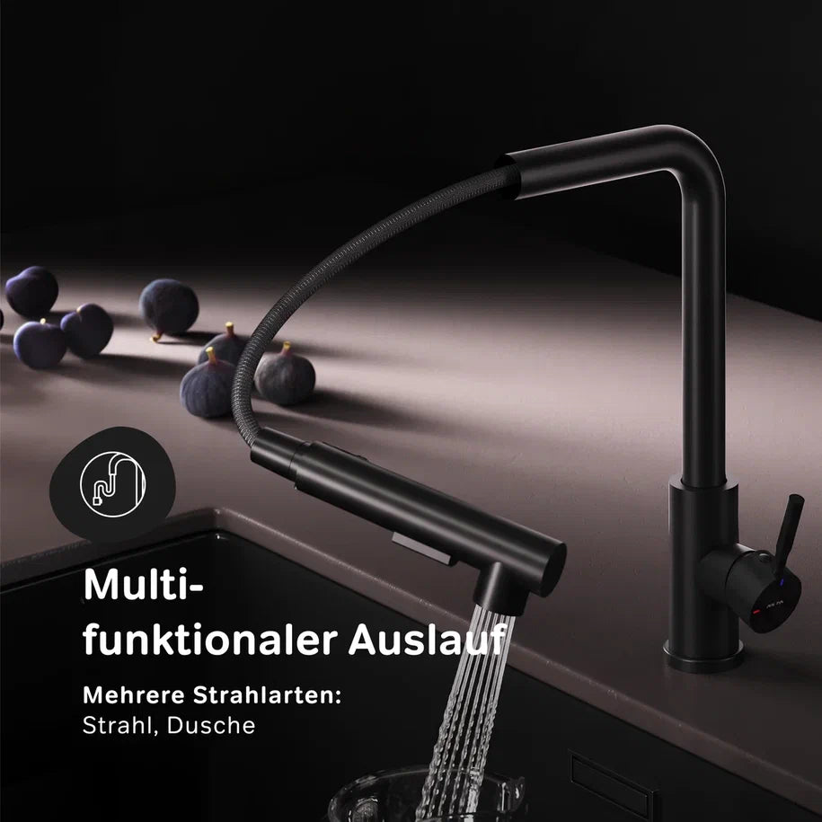 Küchenarmatur X-Joy S mit schwenkbarem und ausziehbarem Auslauf, Schwarz – F85B05522