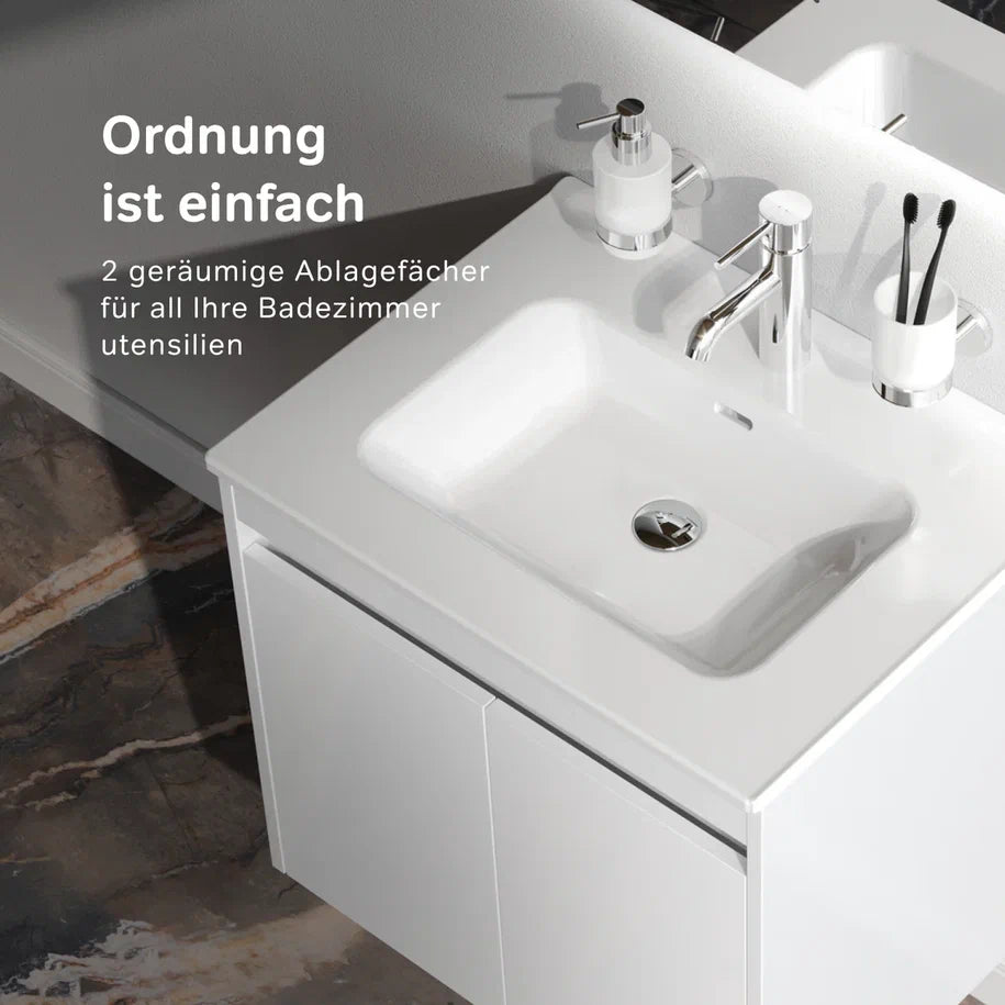 Ensemble de meubles de salle de bains avec lavabo et miroir de salle de bains LED, 60 cm, 2 portes, blanc brillant–MPA0601WGCMO1