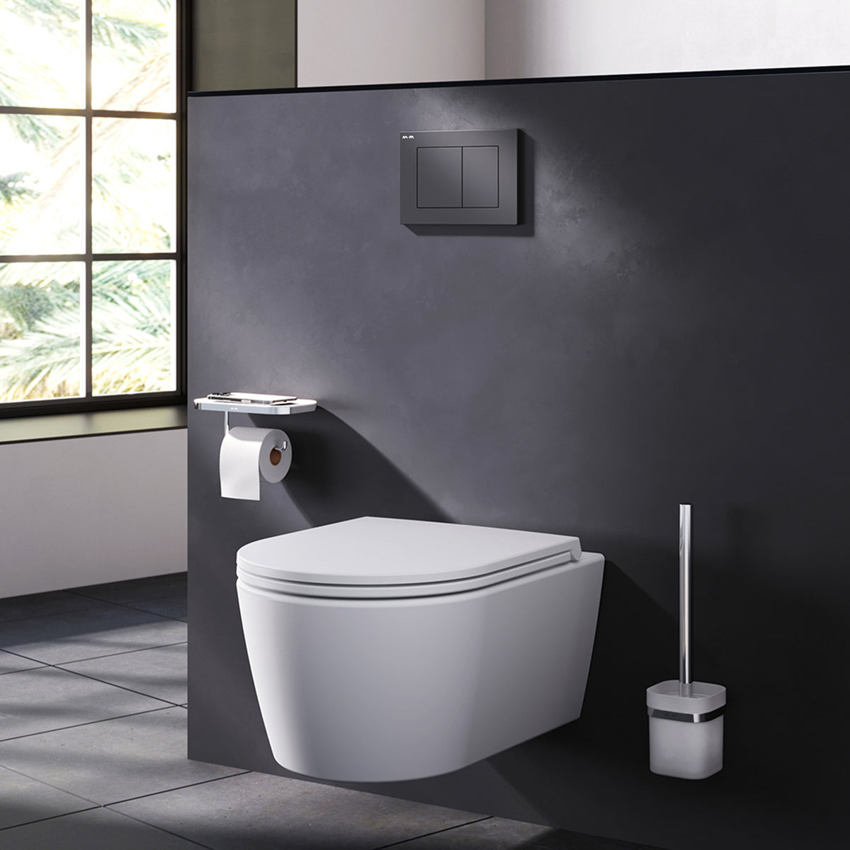 WC-Komplettset Spike mit Vorwandelement und schwarzer Betätigungsplatte – IIS90238.PA1900
