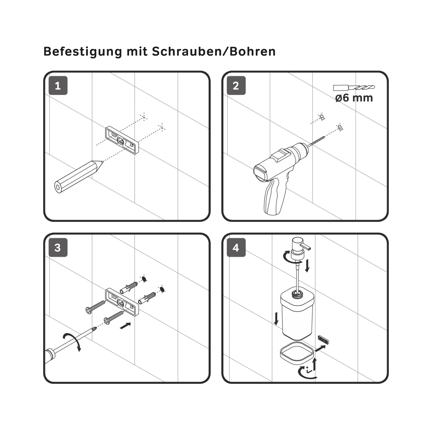 A8F36922 Seifenspender Func Flüssigseifenspender aus Glas mit Wandhalterung, Schwarz