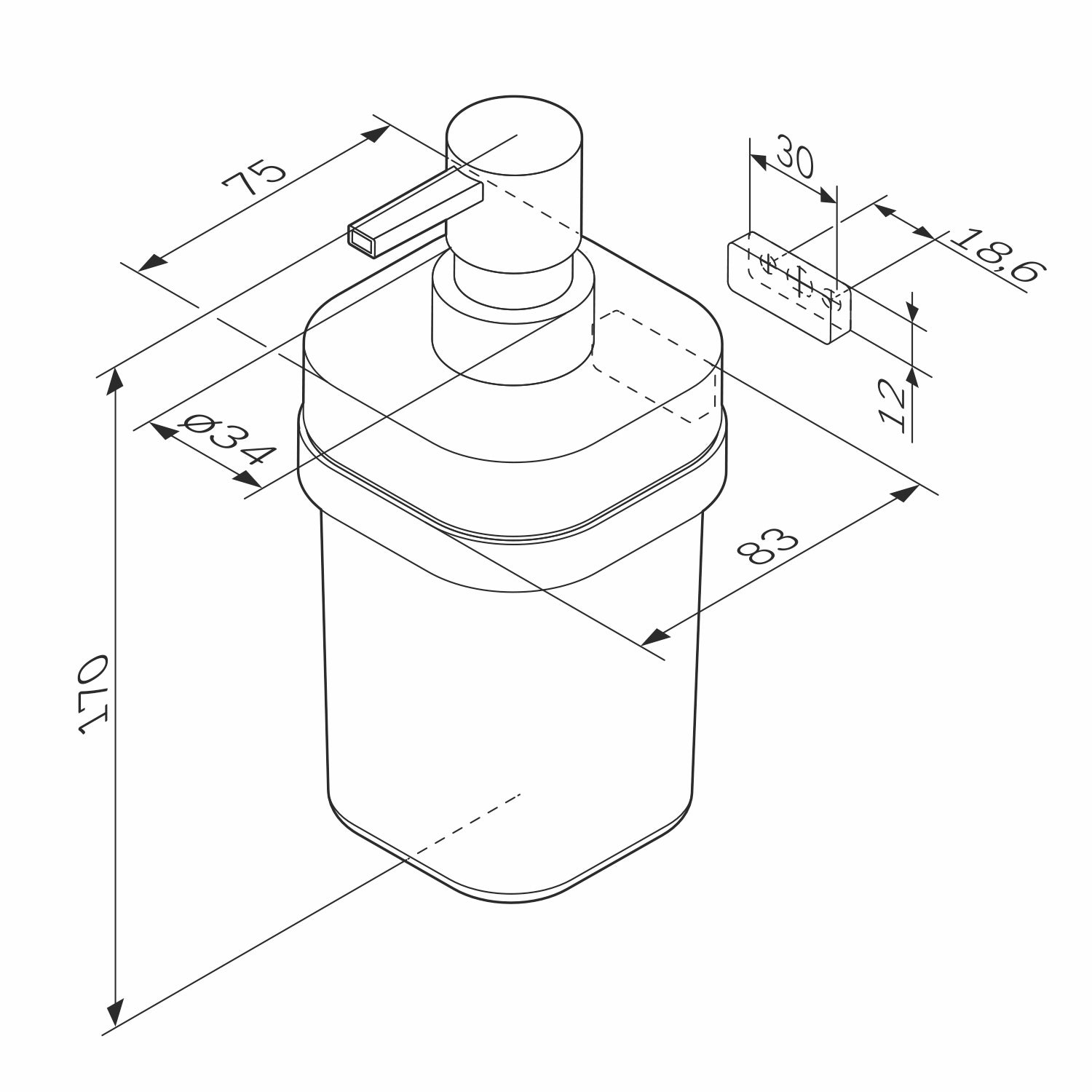 A8F36922 Seifenspender Func Flüssigseifenspender aus Glas mit Wandhalterung, Schwarz