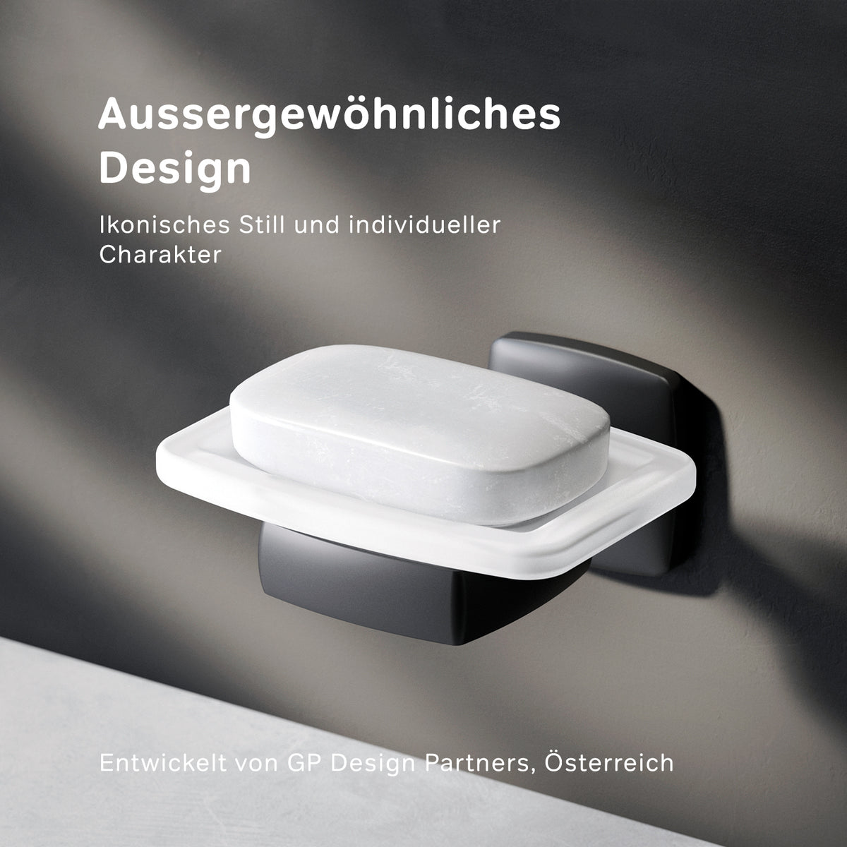Seifenschale Gem Schwarz aus Glas mit Wandhalterung