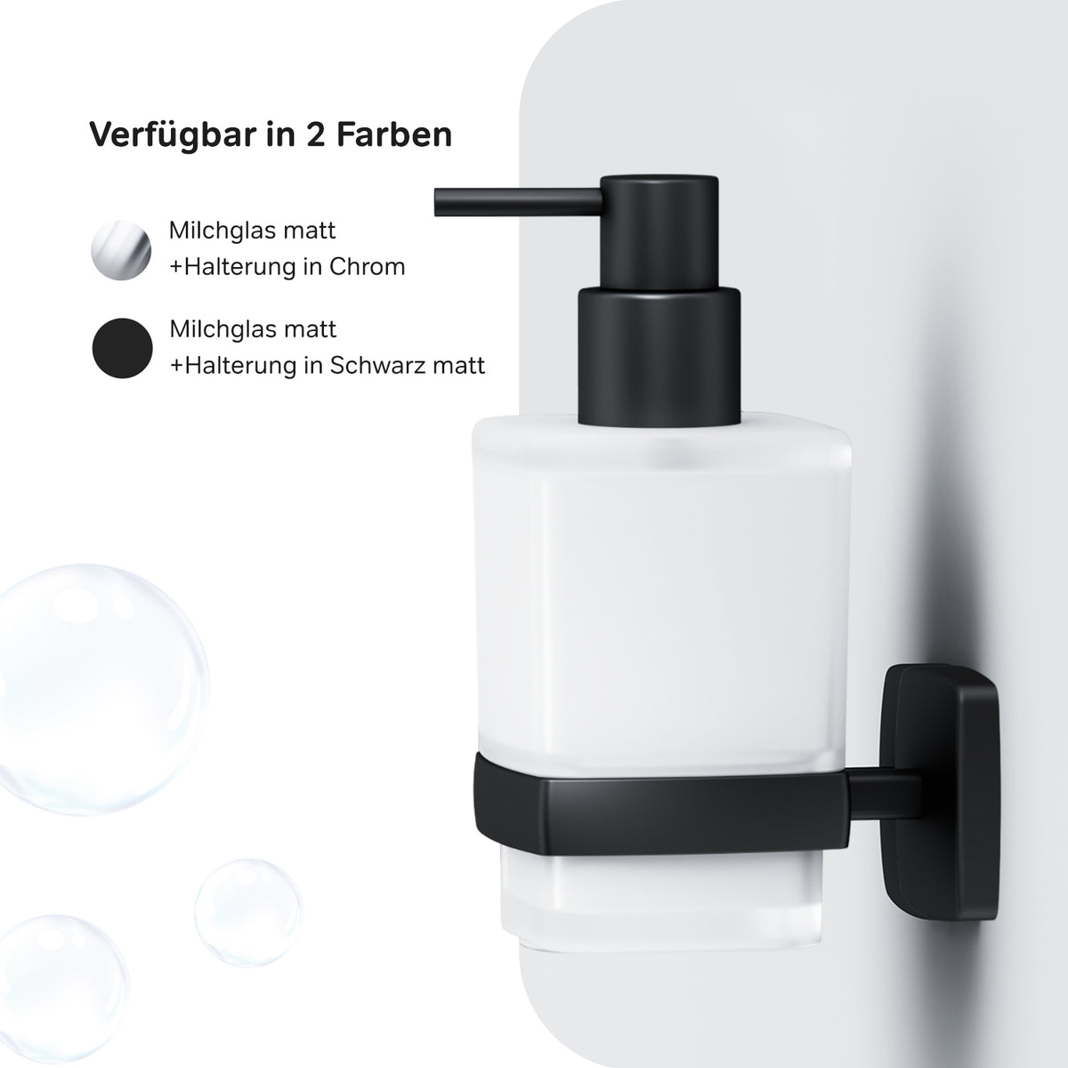 AGA36922 Seifenspender Gem Flüssigseifenspender aus Glas mit Wandhalterung, Schwarz ampm-store.de