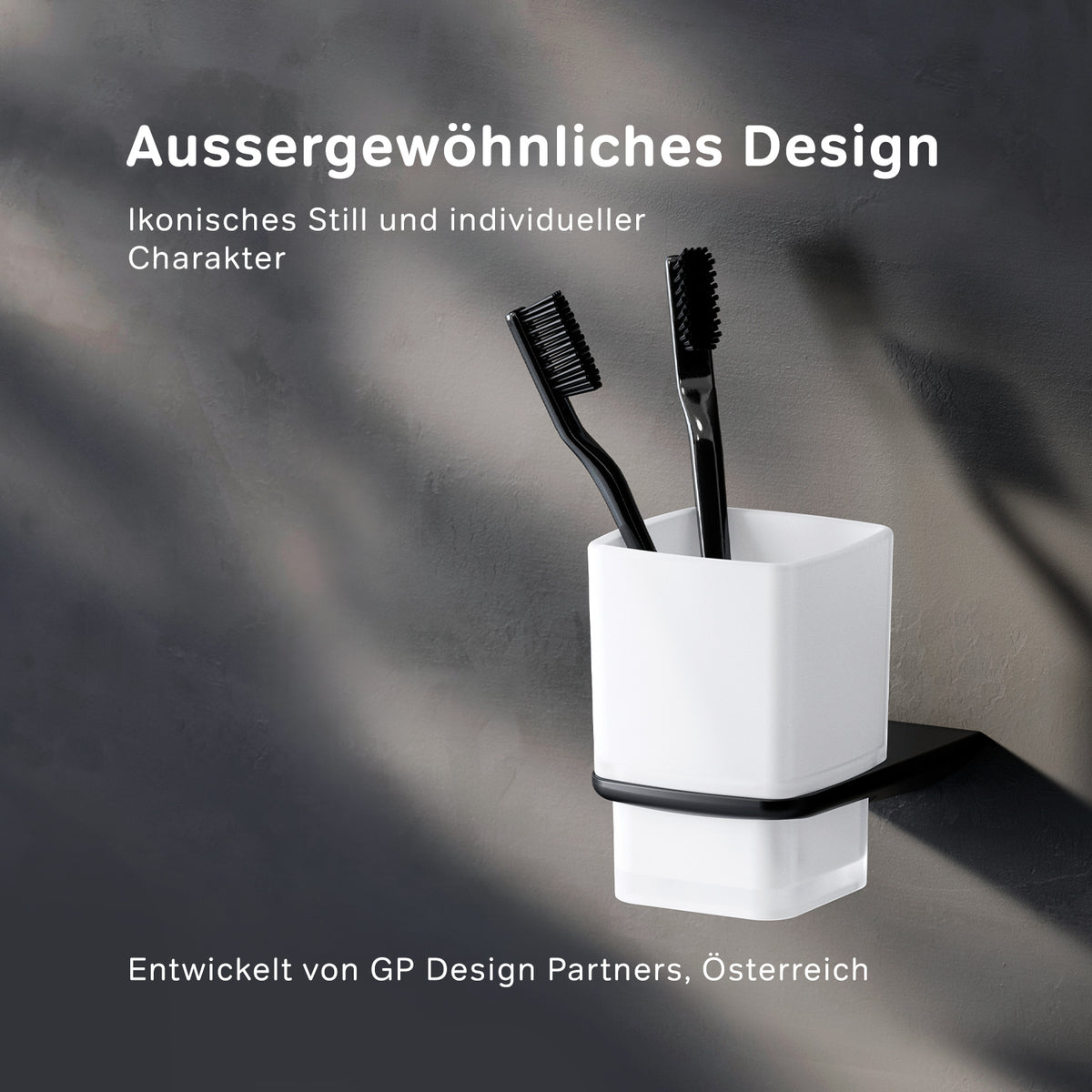 Zahnputzbecher Inspire V2.0 Schwarz aus Glas mit Wandhalterung