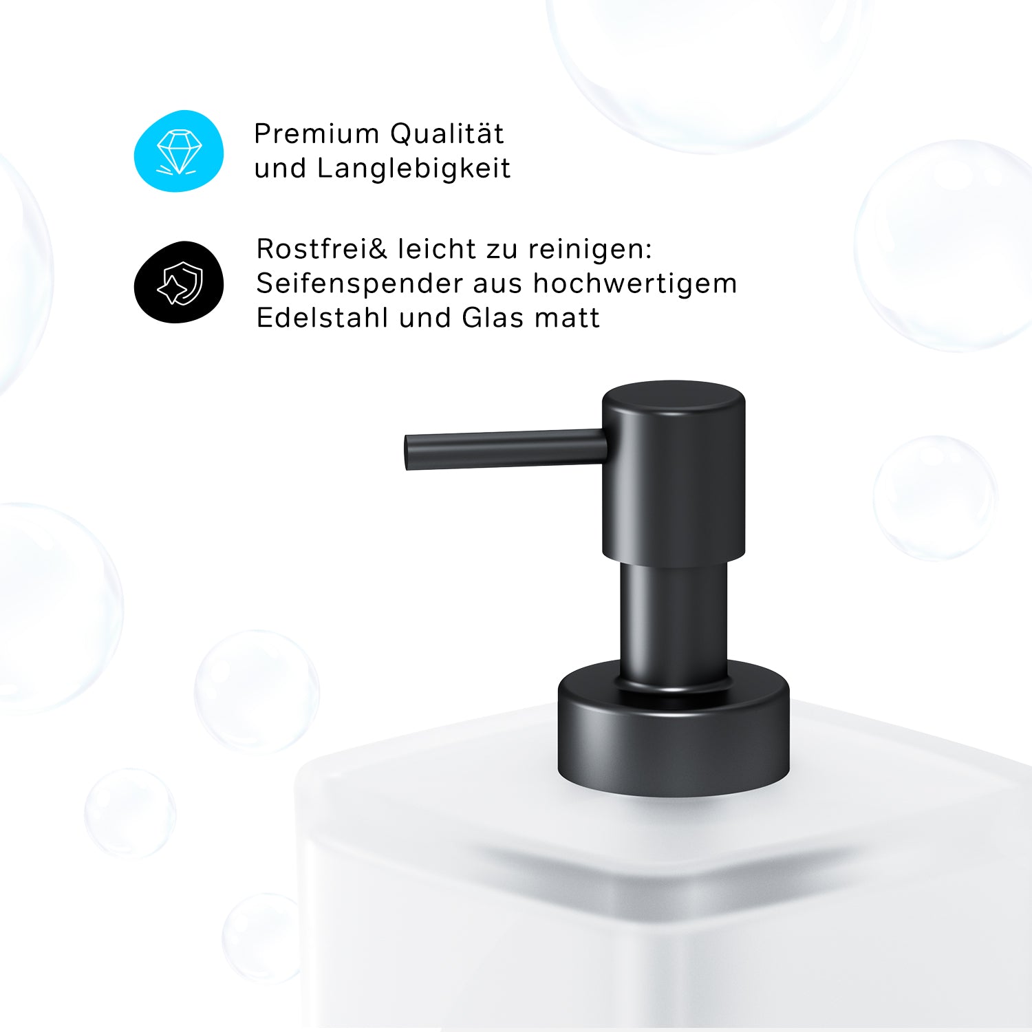 AIB36922 Inspire V2.0 Distributeur de savon liquide en verre avec support mural, noir