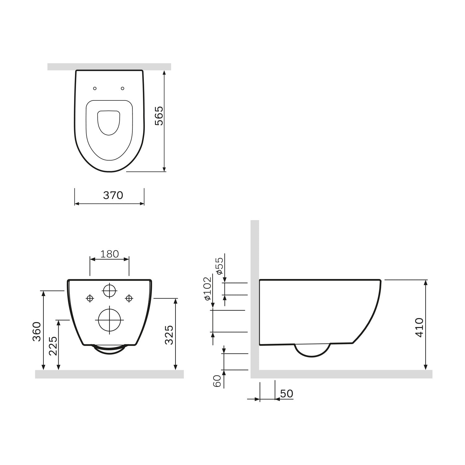 C531700SC WC suspendu avec siège WC à fond creux Bliss FlashClean, WC suspendu sans rebord avec abattant