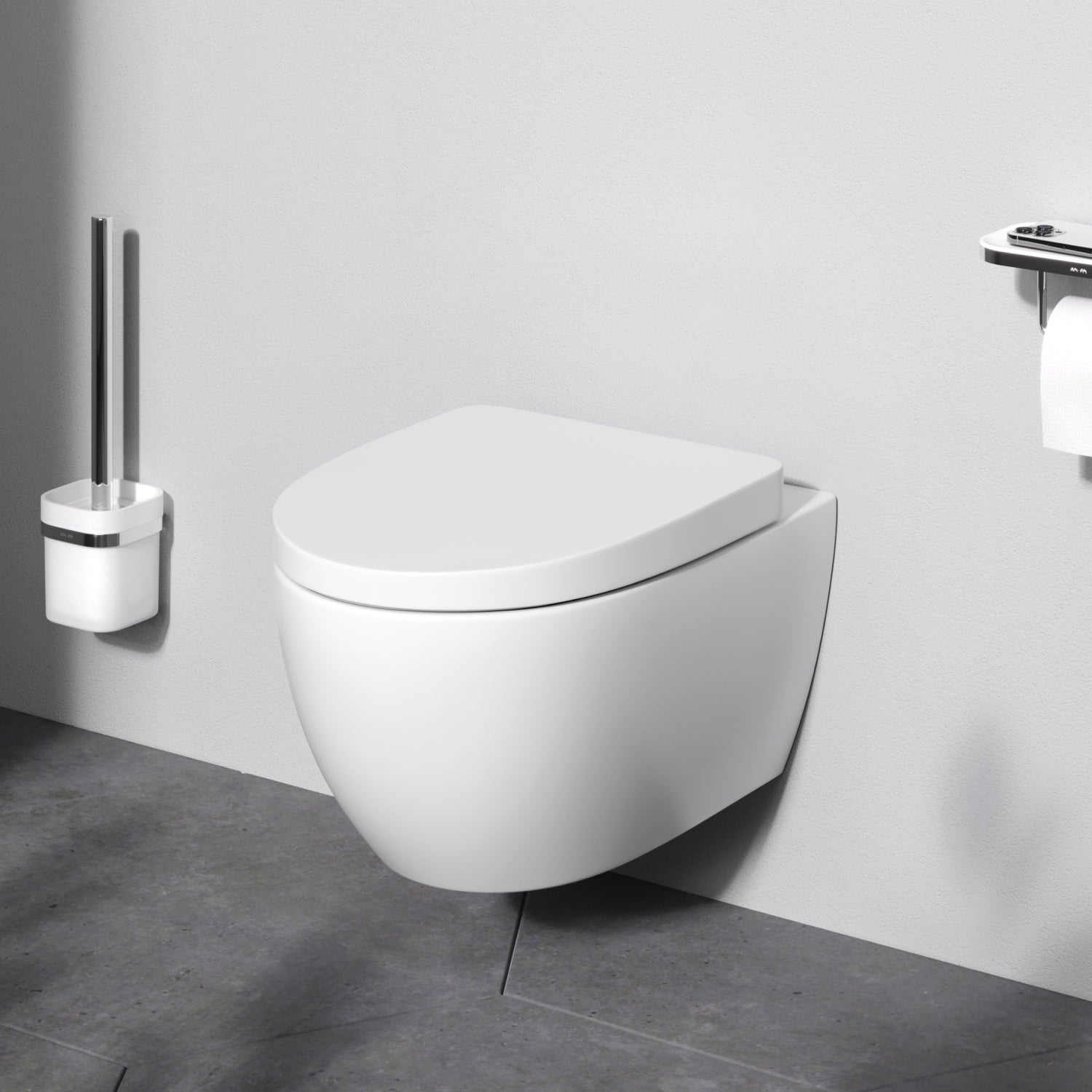 C531700SC WC suspendu avec siège WC à fond creux Bliss FlashClean, WC suspendu sans rebord avec abattant