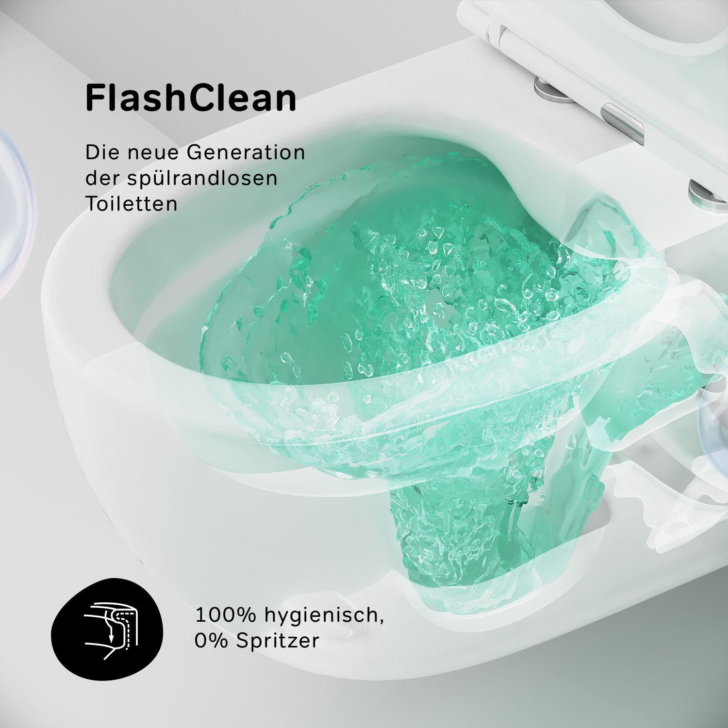 C531700SC WC suspendu avec siège WC à fond creux Bliss FlashClean, WC suspendu sans rebord avec abattant