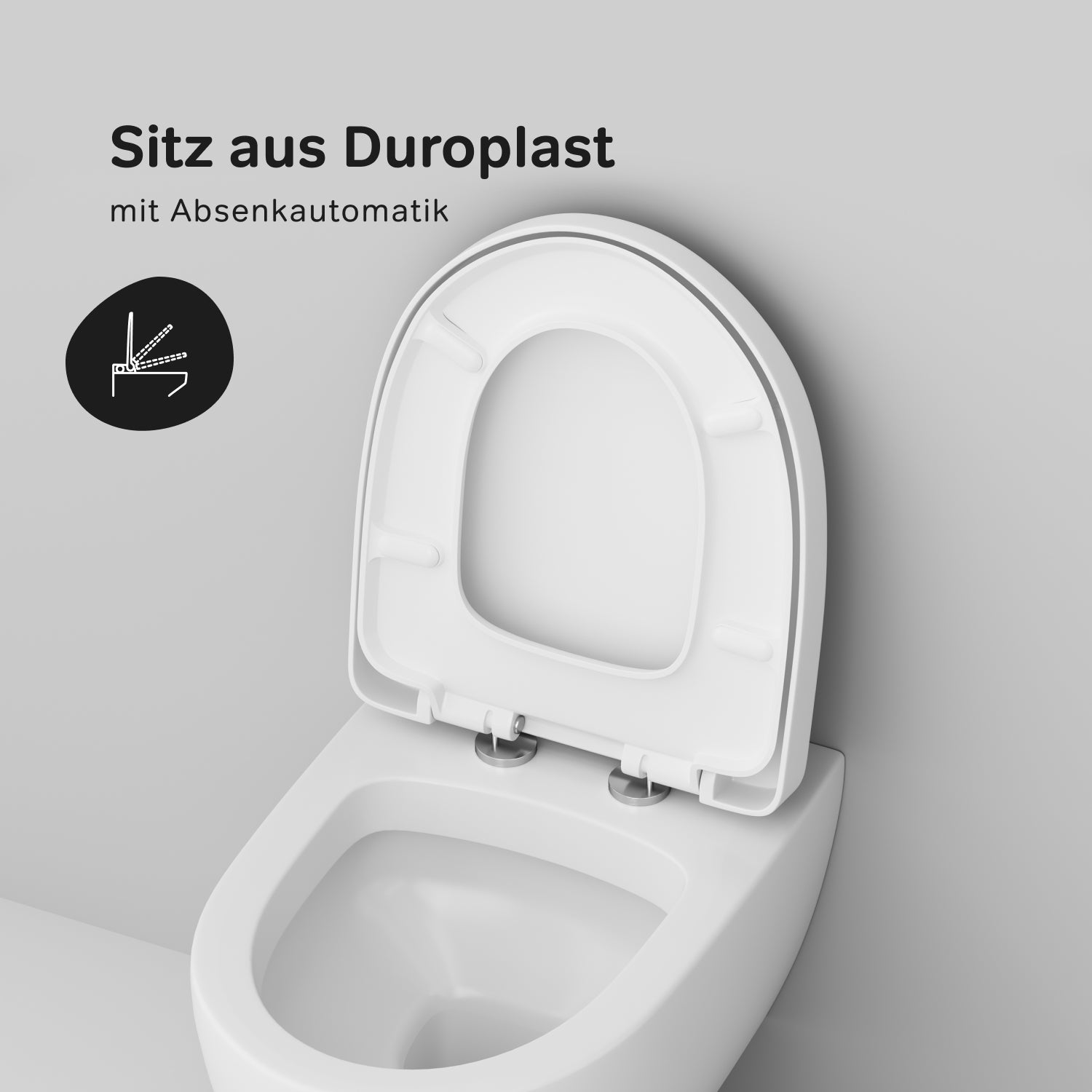 C531700SC WC suspendu avec siège WC à fond creux Bliss FlashClean, WC suspendu sans rebord avec abattant