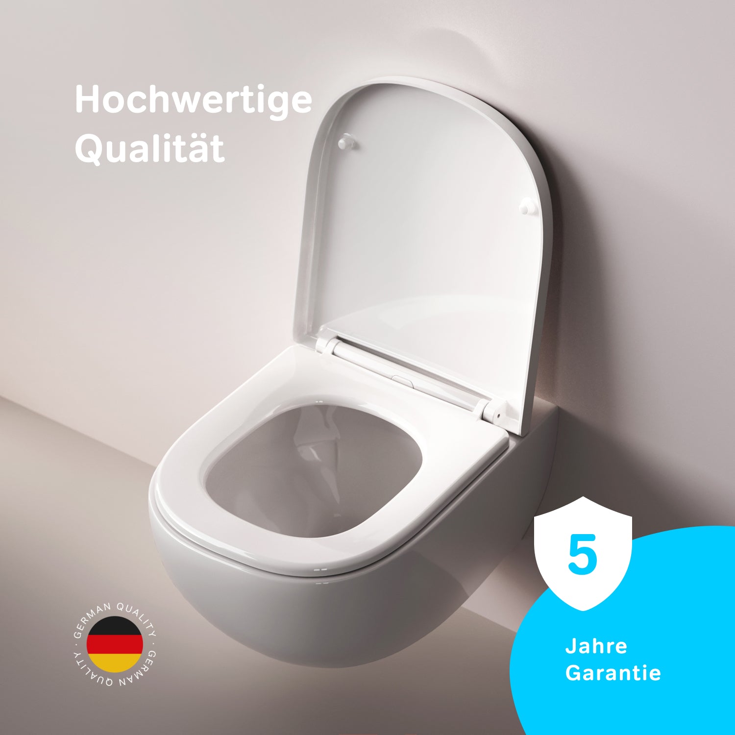 WC suspendu avec abattant CAB1900PSC. Compatible avec le système AquaSpin, WC à chasse d'eau profonde, sans bride, avec couvercle. 