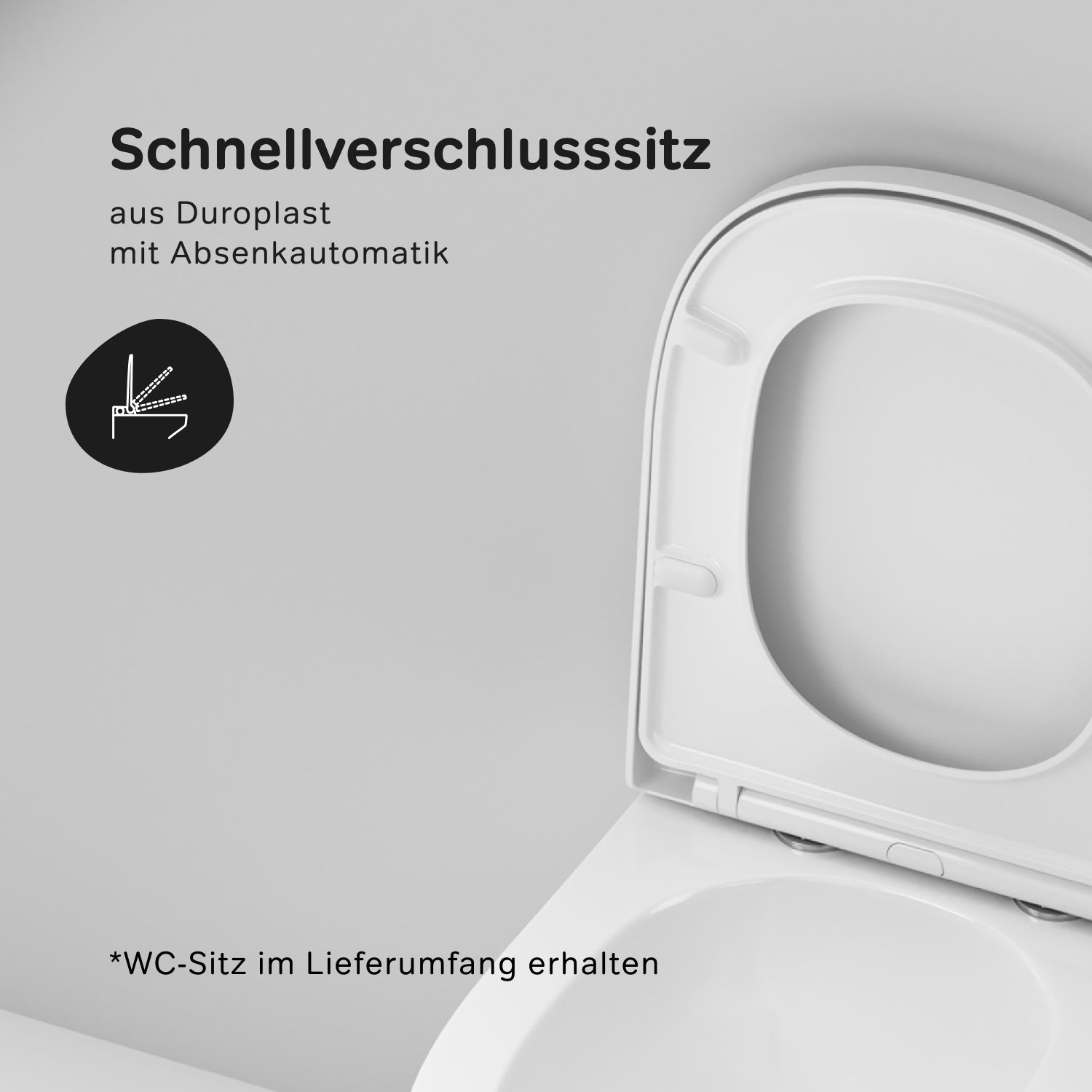 WC suspendu avec abattant CAB1900PSC. Compatible avec le système AquaSpin, WC à chasse d'eau profonde, sans bride, avec couvercle. 
