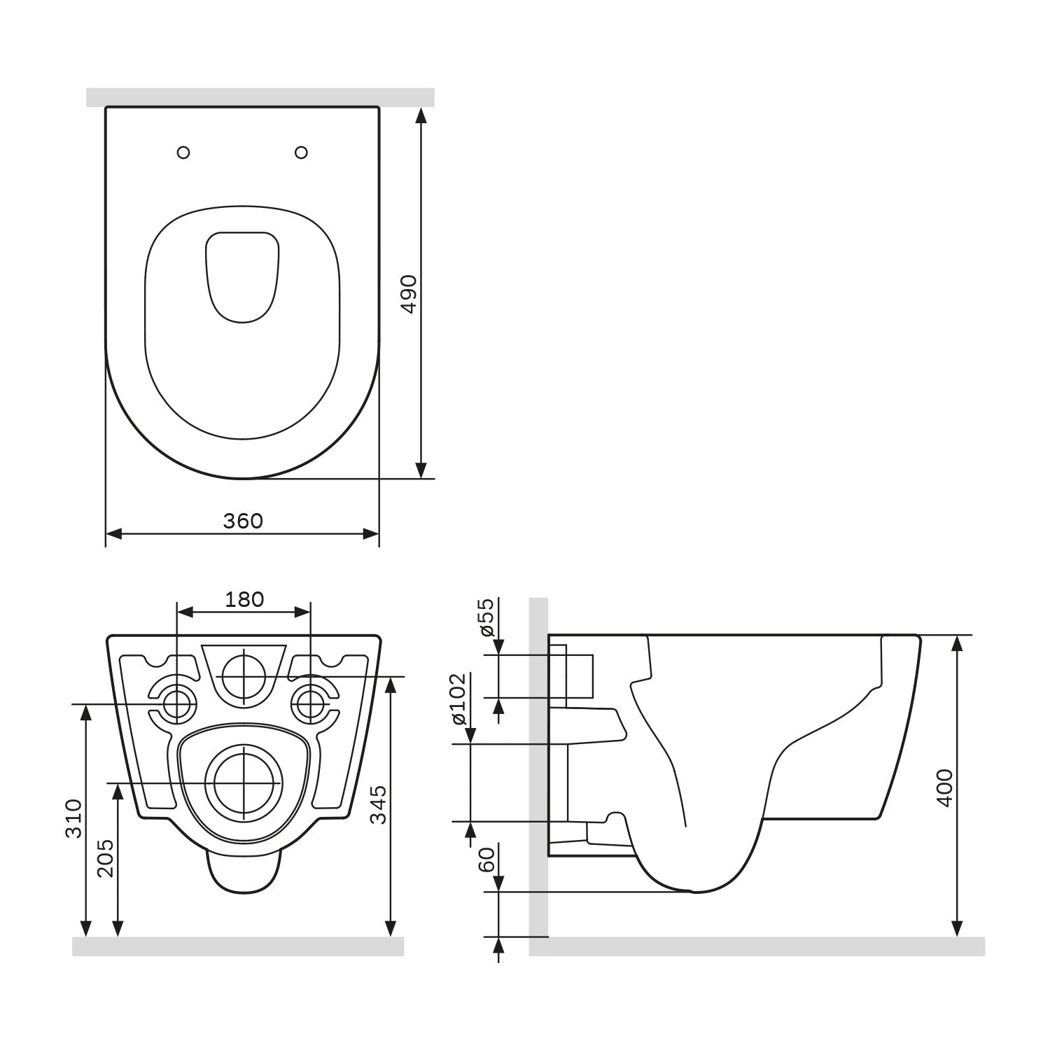 CFA1700MBSC Func FlashClean Spülrandloses Wand-WC mit Softclosing-Sitzabdeckung