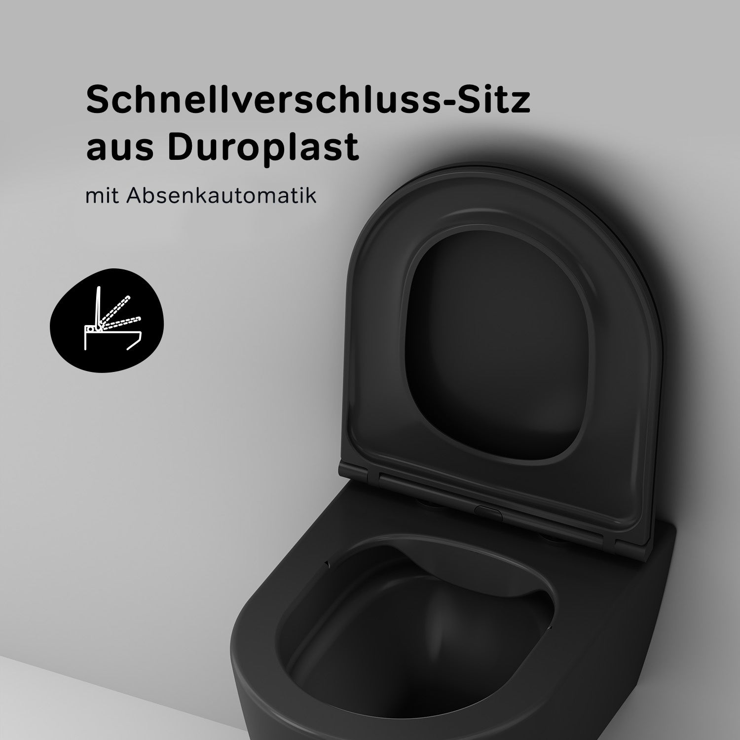 CFA1700MBSC Wand-WC mit Sitz Func FlashClean Tiefspül-WC Spülrandlos Hänge WC mit Toilettendeckel, Schwarz ampm-store.de