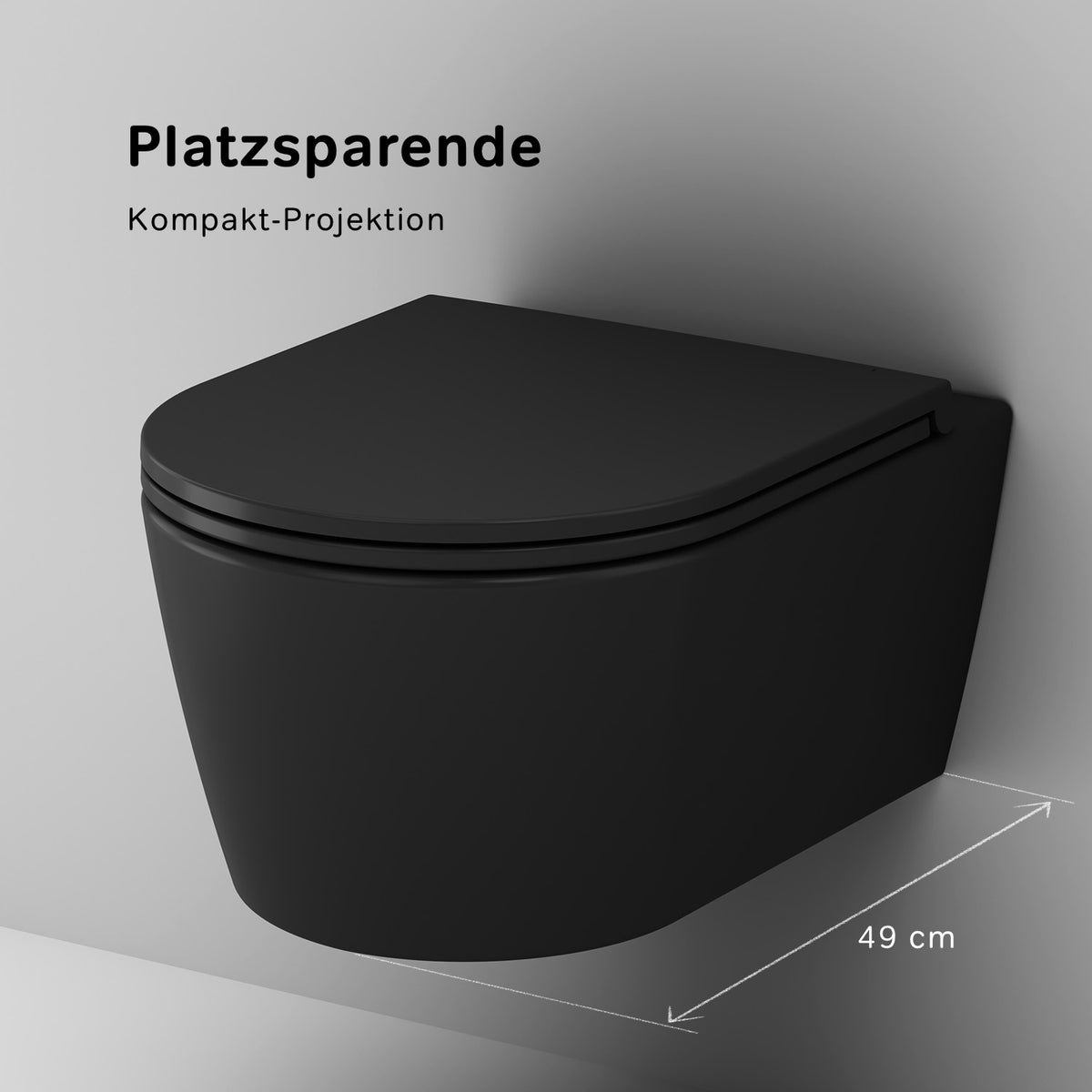CFA1700MBSC Wand-WC mit Sitz Func FlashClean Tiefspül-WC Spülrandlos Hänge WC mit Toilettendeckel, Schwarz ampm-store.de