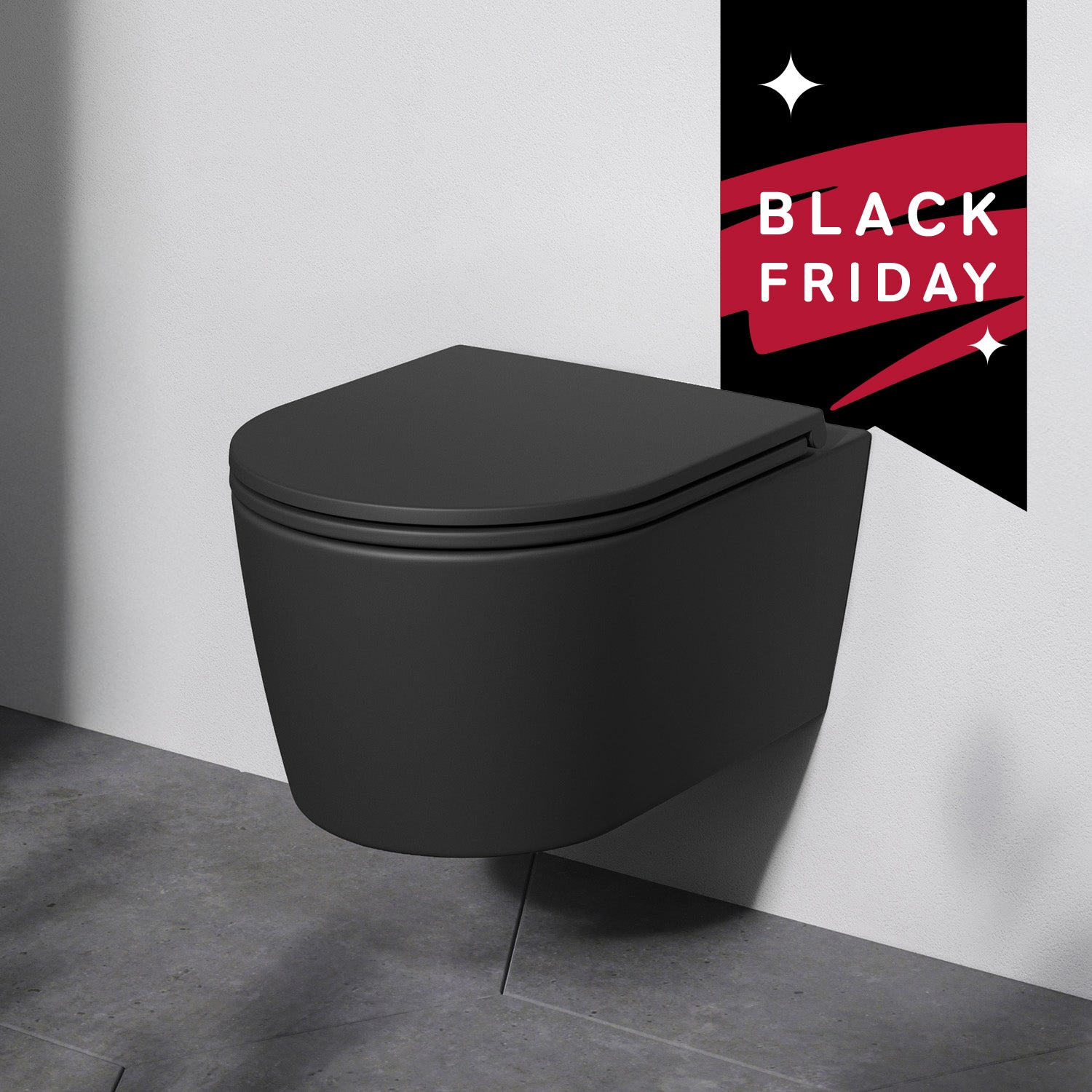 CFA1700MBSC Wand-WC mit Sitz Func FlashClean Tiefspül-WC Spülrandlos Hänge WC mit Toilettendeckel, Schwarz