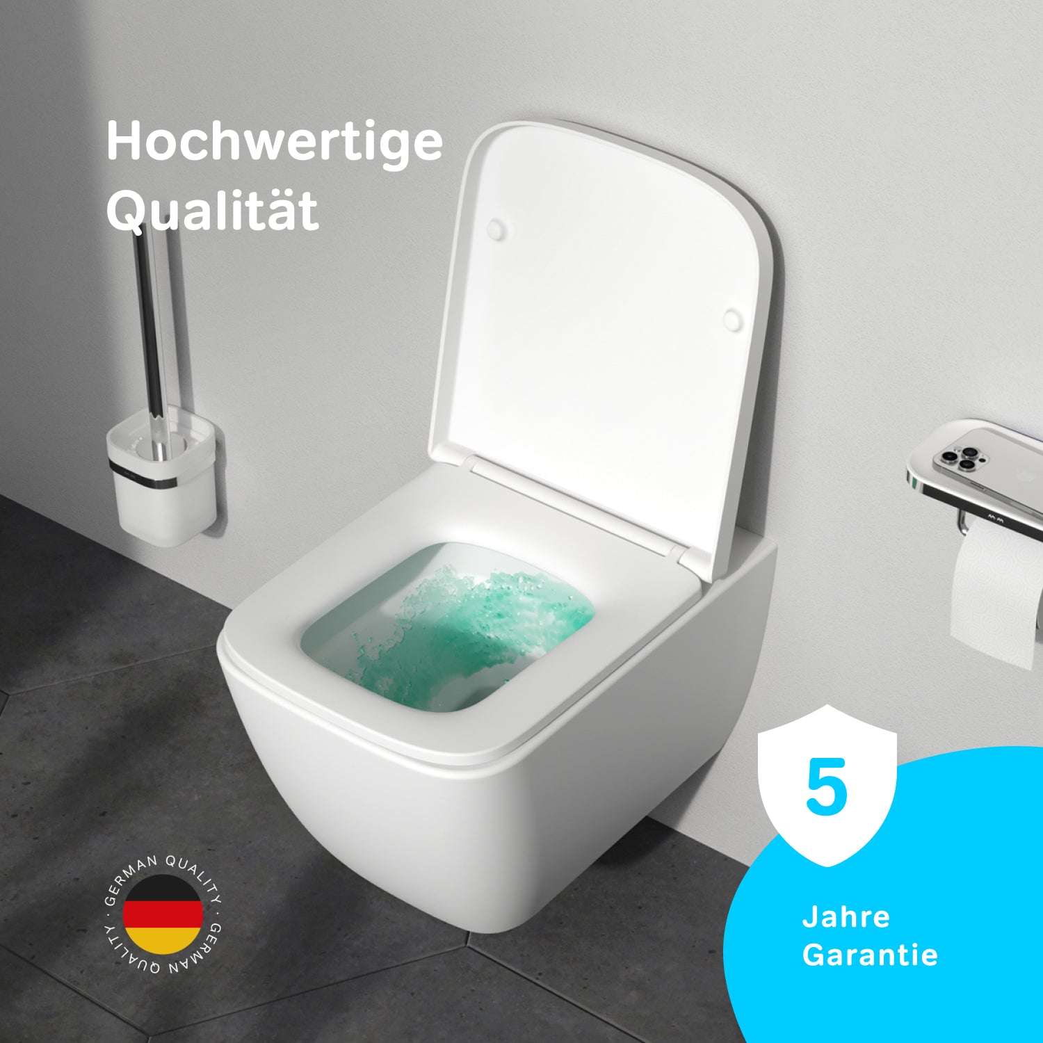 CGA1901PSC Wand-WC mit Sitz Gem AquaSpin Tiefspül-WC Spülrandlos Hänge WC mit Toilettendeckel