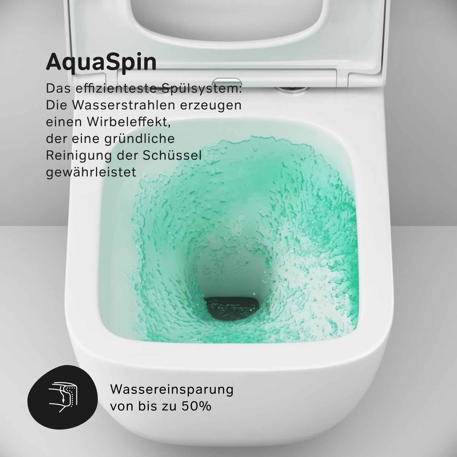 CGA1901PSC Wand-WC mit Sitz Gem AquaSpin Tiefspül-WC Spülrandlos Hänge WC mit Toilettendeckel