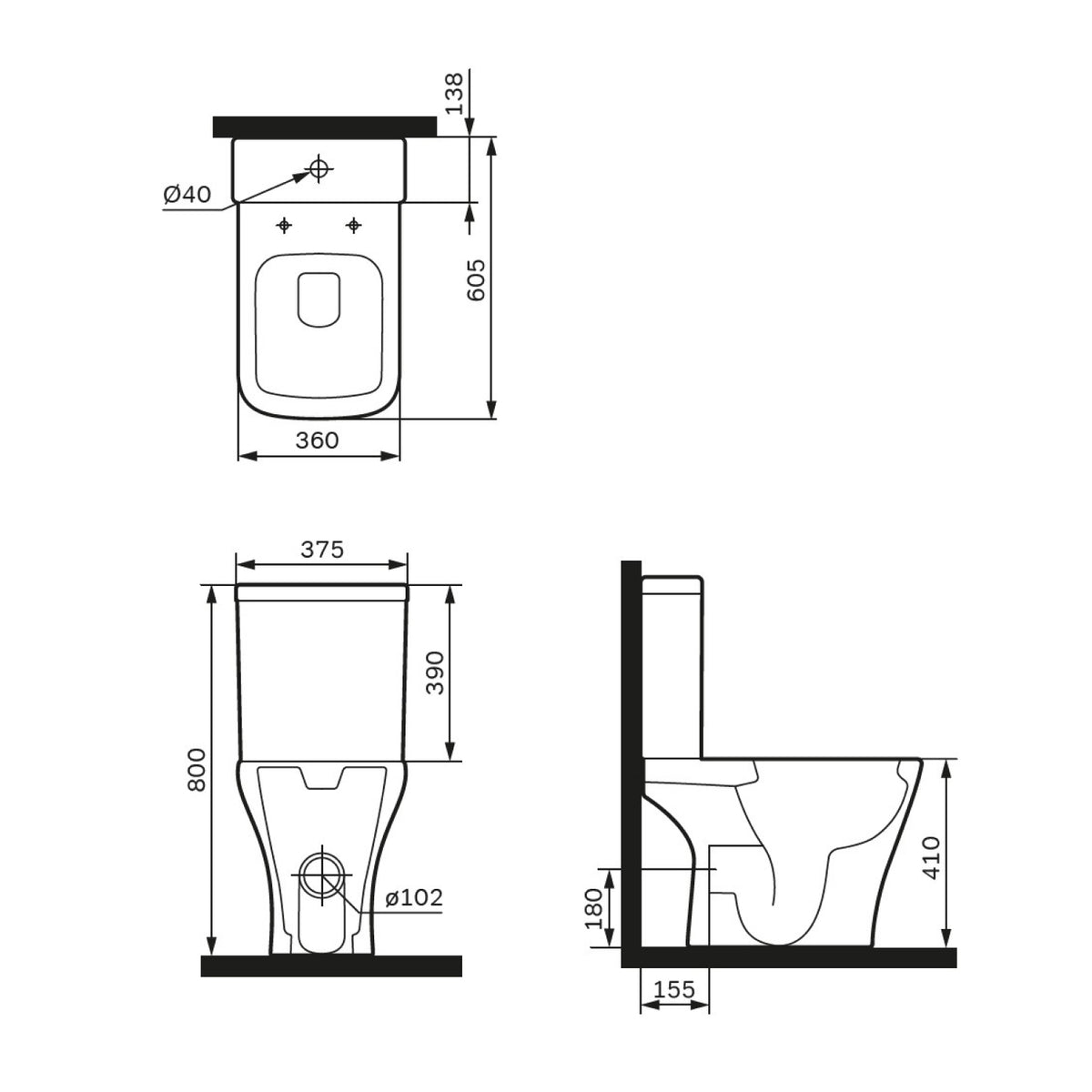 Stand-WC Gem mit waagerechtem Wandabgang (PK), spülrandlos mit Soft-Close-WC-Sitz – CGA8601PSC