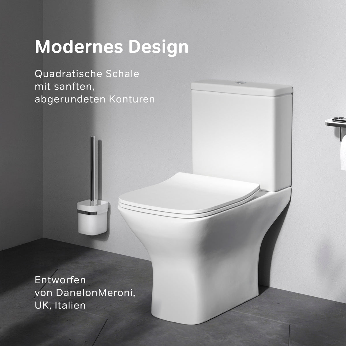Stand-WC Gem mit waagerechtem Wandabgang (PK), spülrandlos mit Soft-Close-WC-Sitz – CGA8601PSC